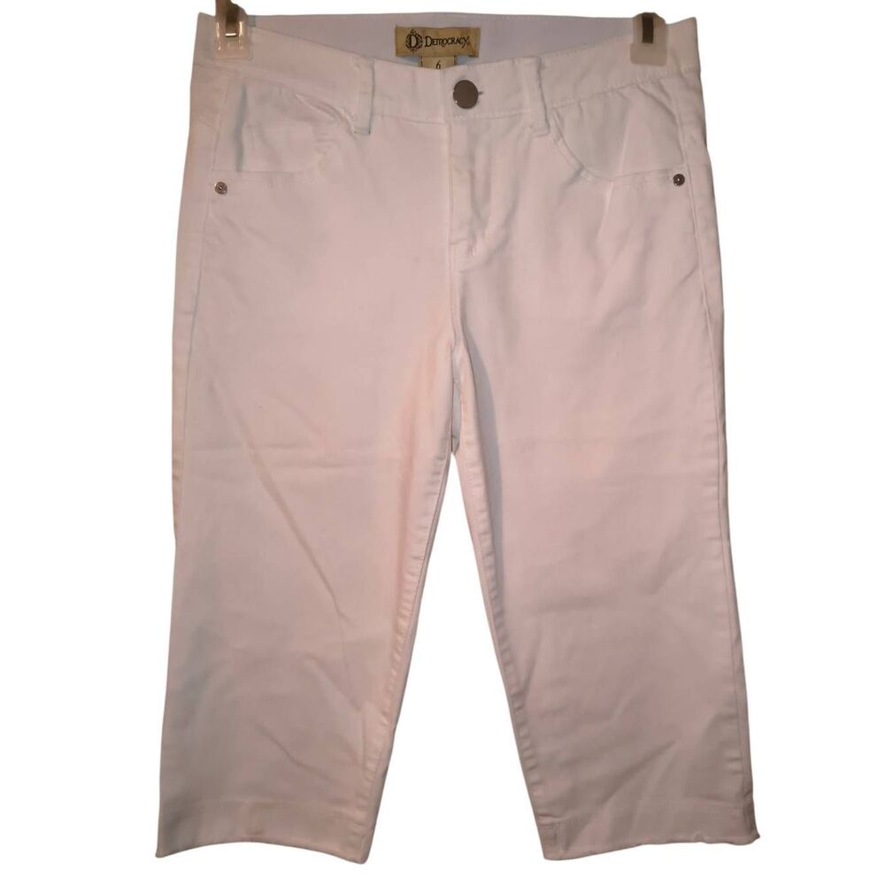 Democracy Ab Technology Women’s Size 6 White Denim Crop Pants Raw Hem Stretch Tu
